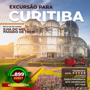 <b>🇧🇷 CURITIBA C/TREM 🚂 + ILHA DO MEL 🏝 </b>- Feriadão Dia do Gaúcho <b>**R$ 899, à vista** ÚLTIMOS 8 LUGARES</b>