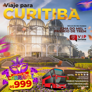 <b>🇧🇷 CURITIBA C/TREM 🚂 + ILHA DO MEL 🏝 </b>- Feriadão Carnaval <b>**R$ 999, à vista**</b>
