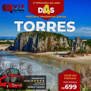 <b>🏝 TORRES 🏝 </b> Feriadão de Páscoa & Tiradentes <b>R$ 699, a vista </b>