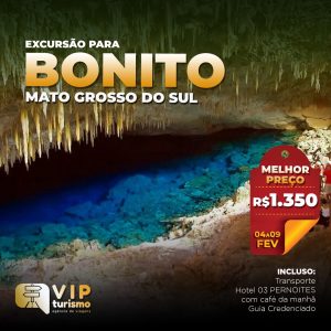 <b>🐢🐍 BONITO/MS 🦋🚣</b> - 04 a 09/02<b> **R$ 1350, à vista** </b>